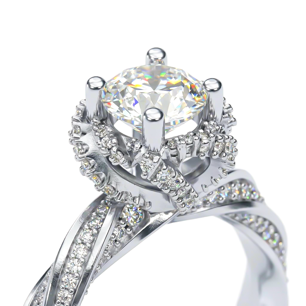 1.61ct TCW Elegant Round Cut VVS Moissanite Twisted Engagement Ring