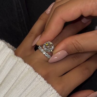 3.3Ct VVS1 Moissanite Brilliant Round Cut Solitaire Engagement Ring with Eternity Wedding Band Ring Set