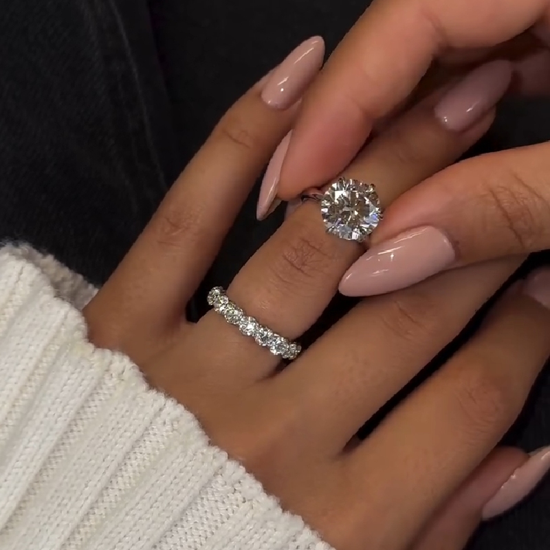 3.3Ct VVS1 Moissanite Brilliant Round Cut Solitaire Engagement Ring with Eternity Wedding Band Ring Set 3.3Ct VVS1 Moissanite Brilliant Round Cut Solitaire Engagement Ring with Eternity Wedding Band Ring Set