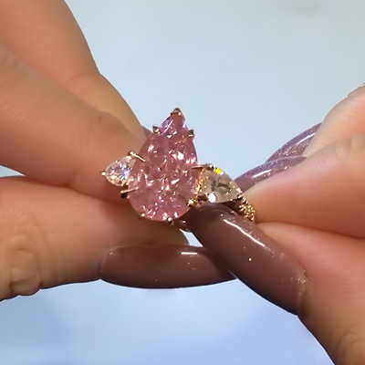 2.6CT Pear Cut Pink Gemstone Three Stone Engagement Ring