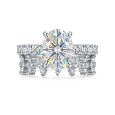 5.22ct. tw. Oval Cut Paved VVS1 Moissanite Engagement Ring with Cluster Wedding Band Ring Set