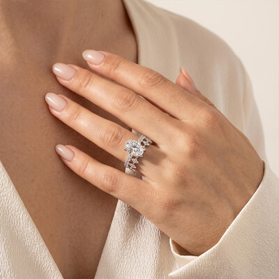 5.22ct. tw. Oval Cut Paved VVS1 Moissanite Engagement Ring with Cluster Wedding Band Ring Set