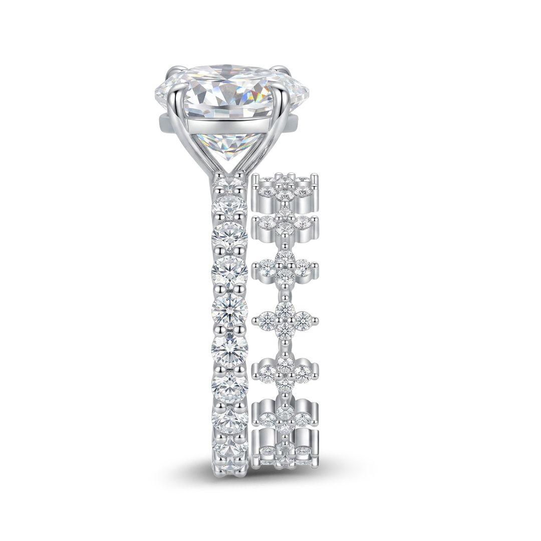 5.22ct. tw. Oval Cut Paved VVS1 Moissanite Engagement Ring with Cluster Wedding Band Ring Set
