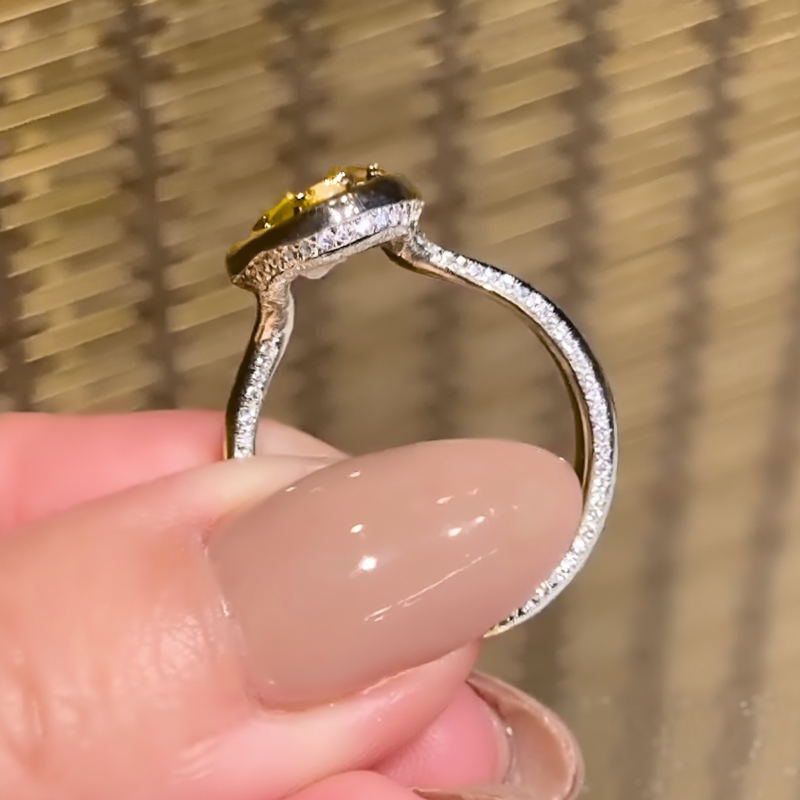 White & Yellow Pear Cut Oval Shape Bezel Engagement Ring