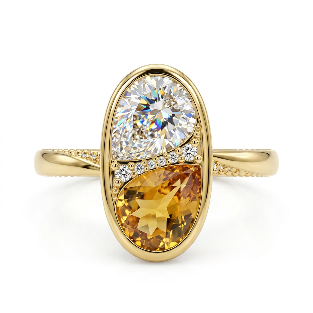 4.15ct. tw. White & Yellow Pear Cut Oval Shape Bezel Engagement Ring 4.15ct. tw. White & Yellow Pear Cut Oval Shape Bezel Engagement Ring