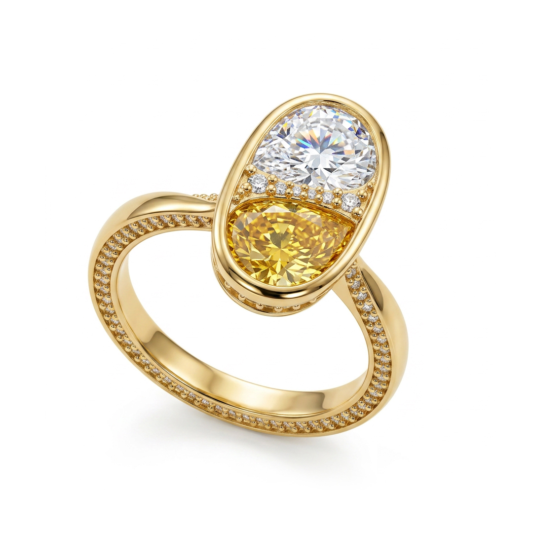 4.15ct. tw. White & Yellow Pear Cut Oval Shape Bezel Engagement Ring 4.15ct. tw. White & Yellow Pear Cut Oval Shape Bezel Engagement Ring