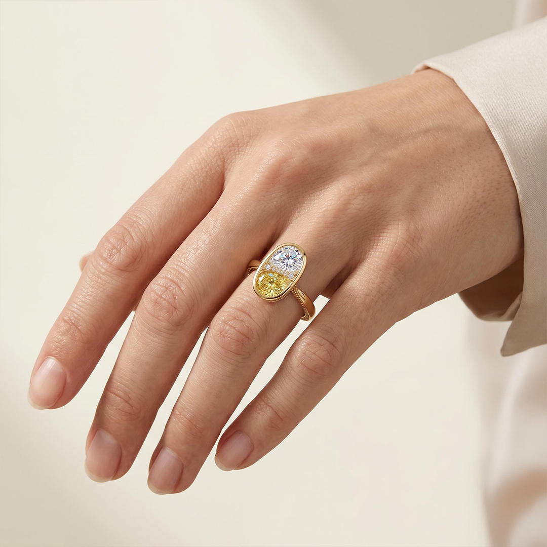 4.15ct. tw. White & Yellow Pear Cut Oval Shape Bezel Engagement Ring 4.15ct. tw. White & Yellow Pear Cut Oval Shape Bezel Engagement Ring