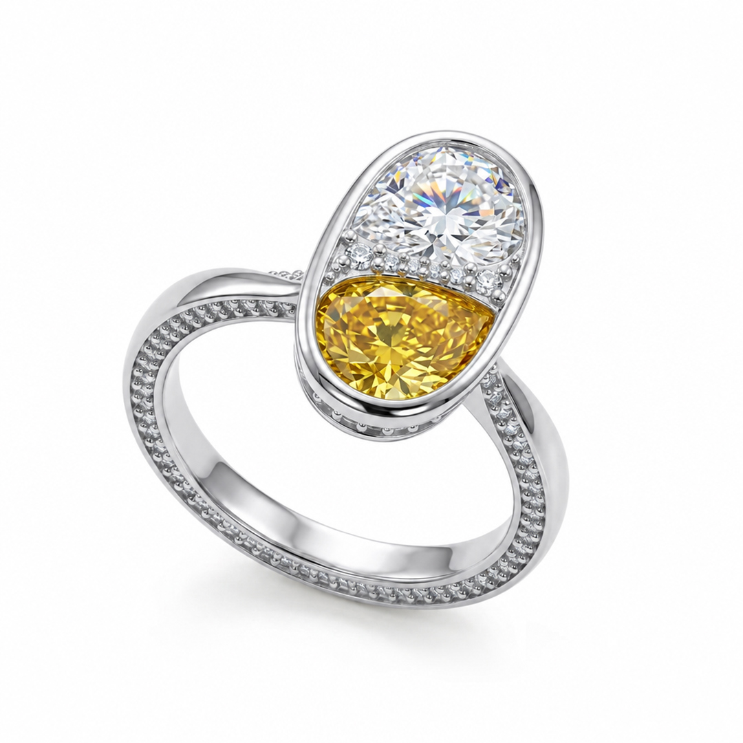 4.15ct. tw. White & Yellow Pear Cut Oval Shape Bezel Engagement Ring 4.15ct. tw. White & Yellow Pear Cut Oval Shape Bezel Engagement Ring