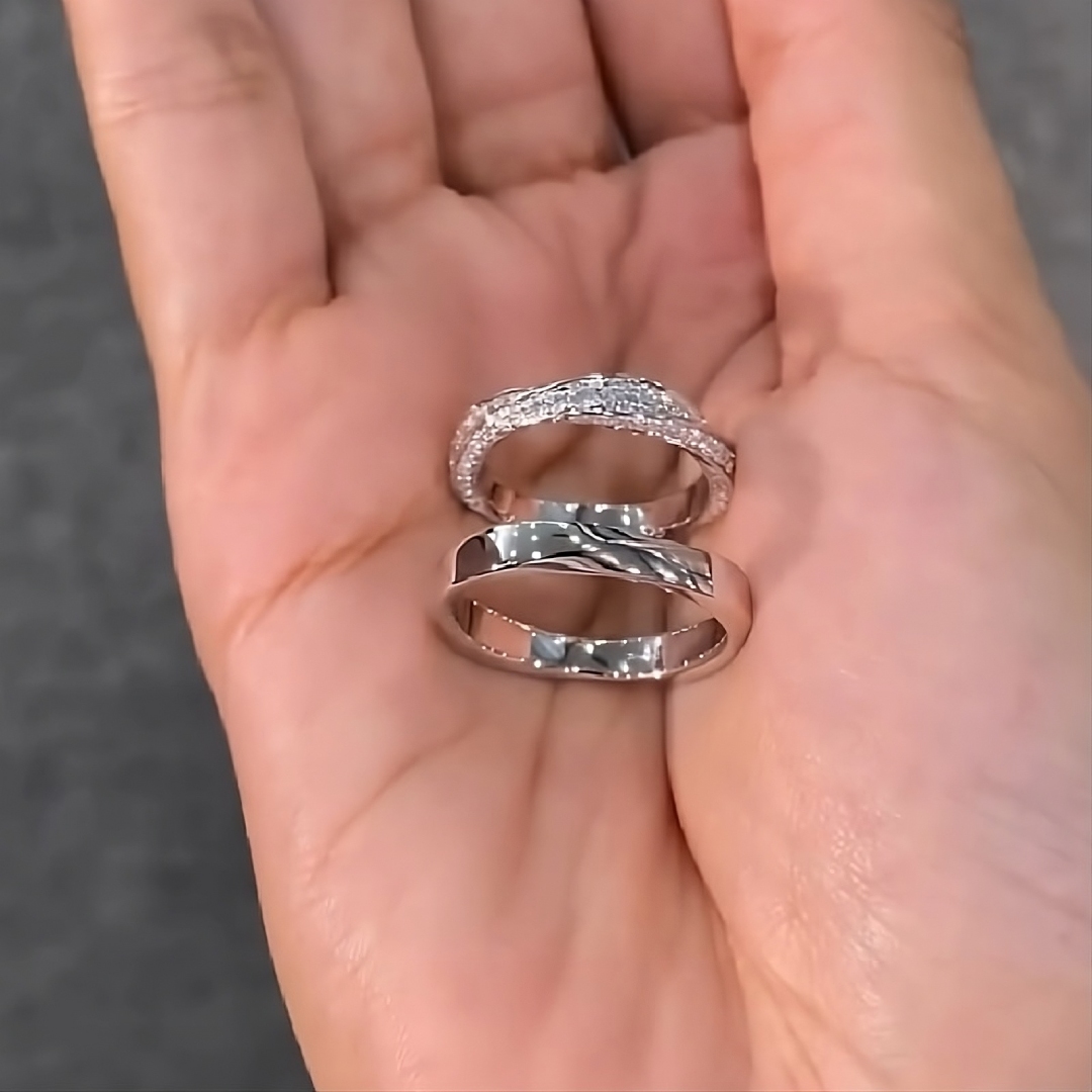 Simple Matching Couple Wedding Band Rings in S925 Sterling Silver