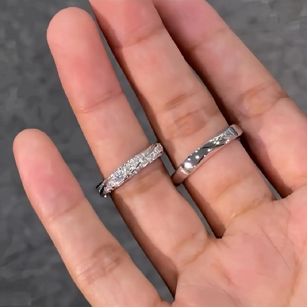 Simple Matching Couple Wedding Band Rings in S925 Sterling Silver