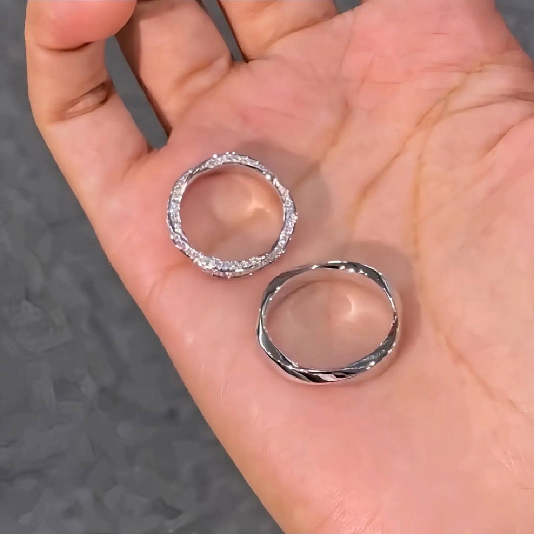 Simple Matching Couple Wedding Band Rings in S925 Sterling Silver