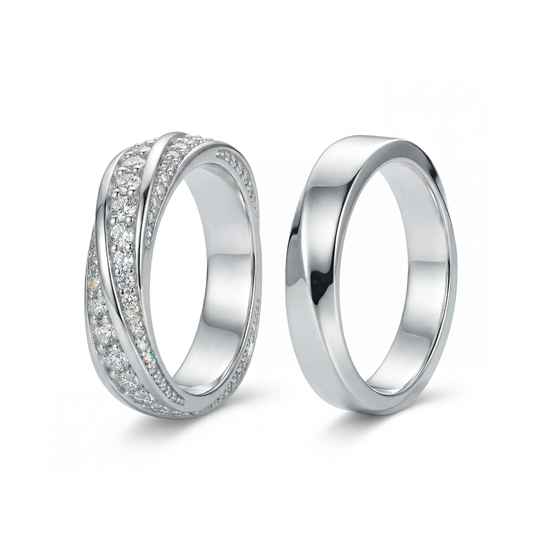 Simple Matching Couple Wedding Band Rings in S925 Sterling Silver