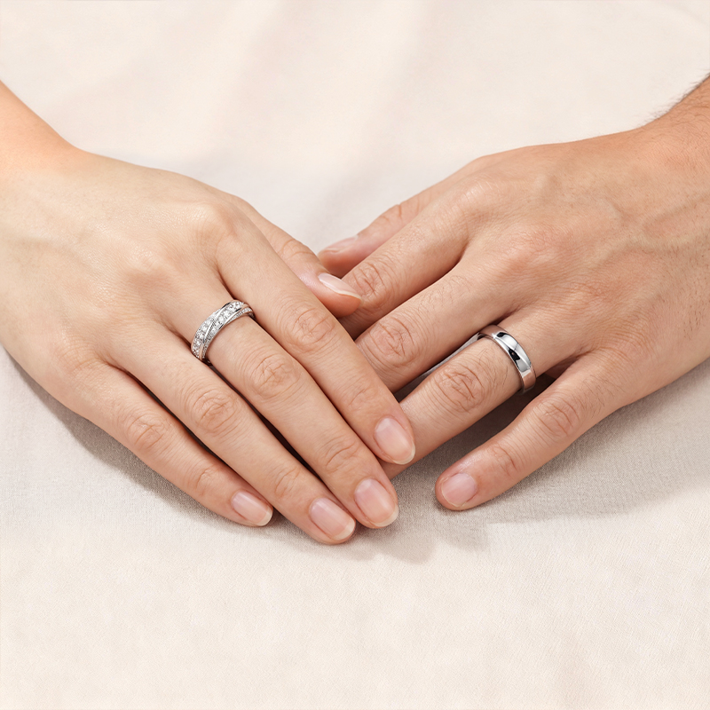 Simple Matching Couple Wedding Band Rings in S925 Sterling Silver