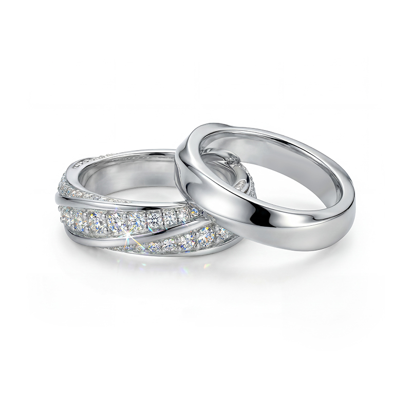 Simple Matching Couple Wedding Band Rings in S925 Sterling Silver