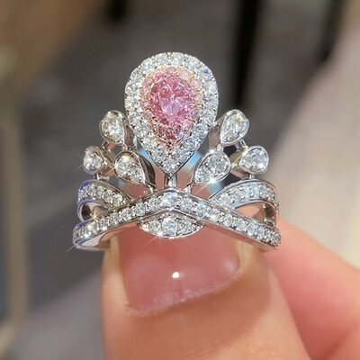 Elegant Pink and Diamond Crown Engagement Ring
