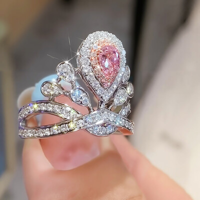 Elegant Pink and Diamond Crown Engagement Ring
