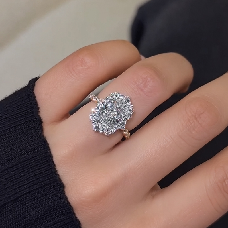 3.6CT Radiant Cut VVS Moissanite Cluster Engagement Ring