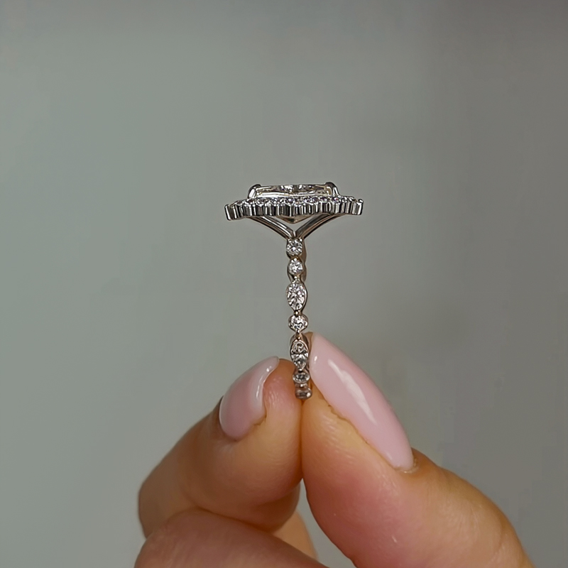 3.6CT Radiant Cut VVS Moissanite Cluster Engagement Ring