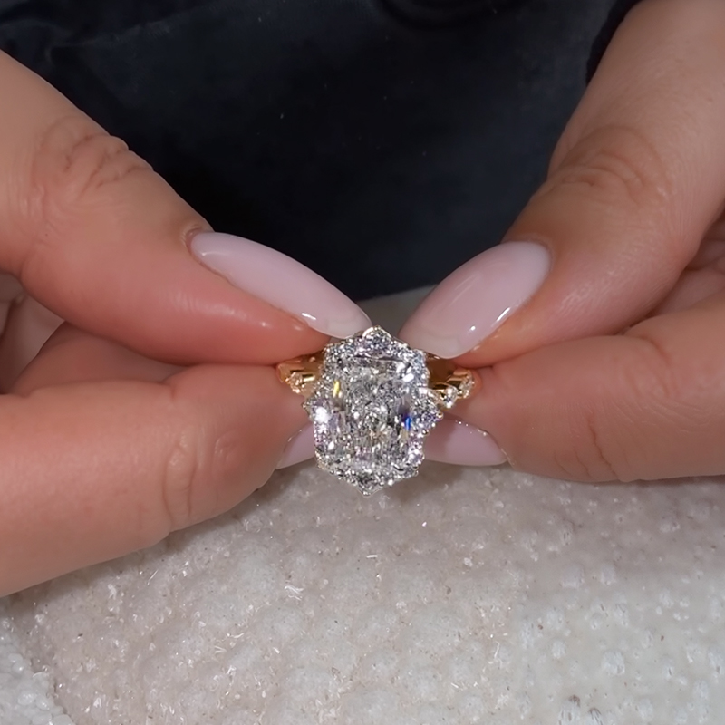 3.6CT Radiant Cut VVS Moissanite Cluster Engagement Ring