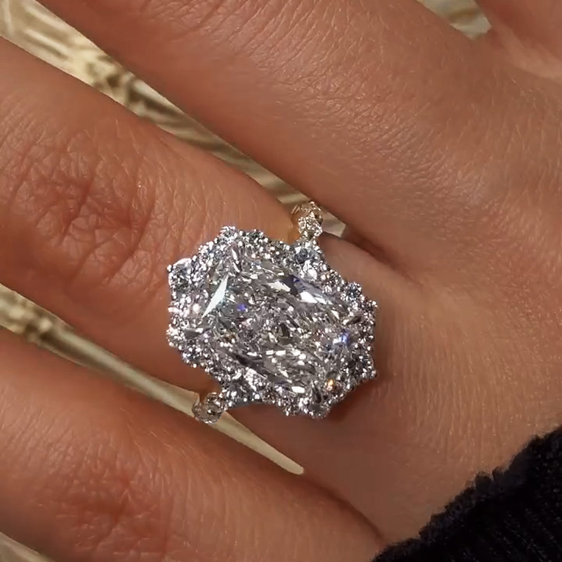 3.6CT Radiant Cut VVS Moissanite Cluster Engagement Ring