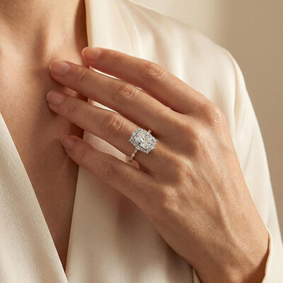 2.99ct TCW Radiant Cut VVS Moissanite Cluster Engagement Ring