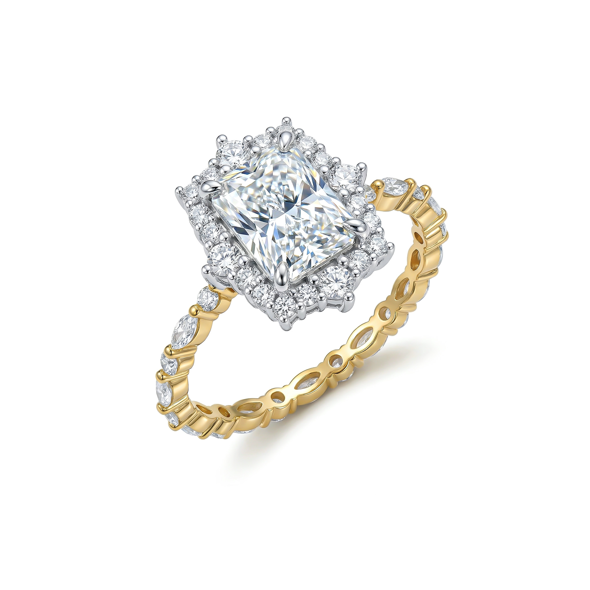 2.99ct TCW Radiant Cut VVS Moissanite Cluster Engagement Ring