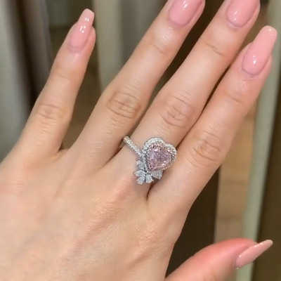 3.75CT Heart Cut Pink Diamond Halo Engagement Ring
