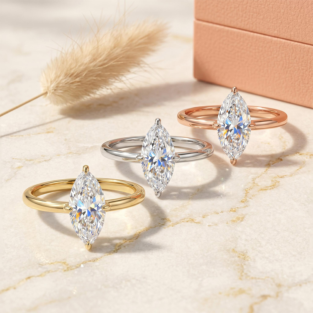 0.5ct - 5ct Solitaire Marquise Cut VVS Moissanite Engagement Ring 0.5ct - 5ct Solitaire Marquise Cut VVS Moissanite Engagement Ring