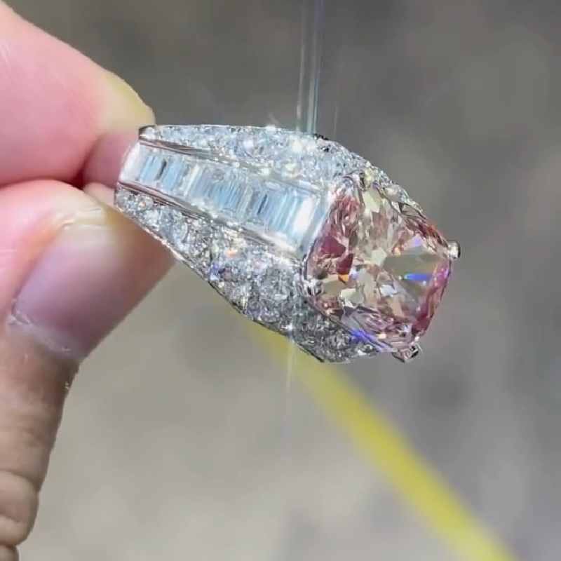 3.9 Ct Radiant Cut Pink Diamonds with Baguette Paved Engagement Ring 3.9 Ct Radiant Cut Pink Diamonds with Baguette Paved Engagement Ring