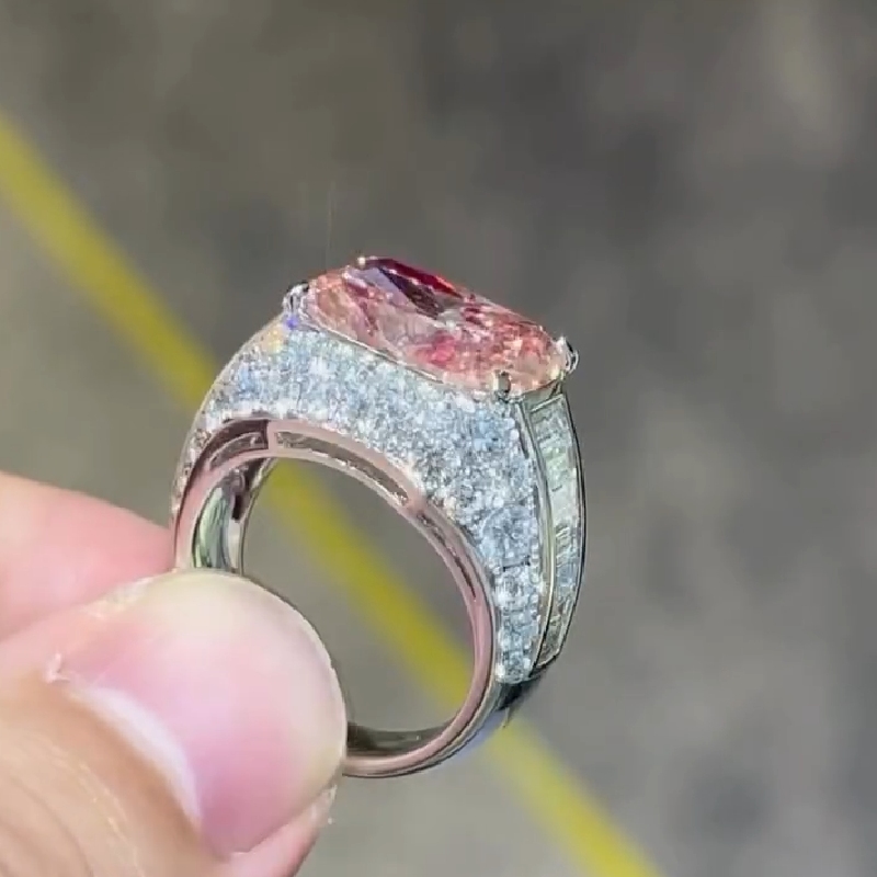 3.9 Ct Radiant Cut Pink Diamonds with Baguette Paved Engagement Ring 3.9 Ct Radiant Cut Pink Diamonds with Baguette Paved Engagement Ring