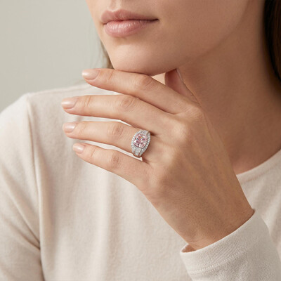 9.42ct. tw. Radiant Cut Pink Diamonds with Baguette Paved Engagement Ring
