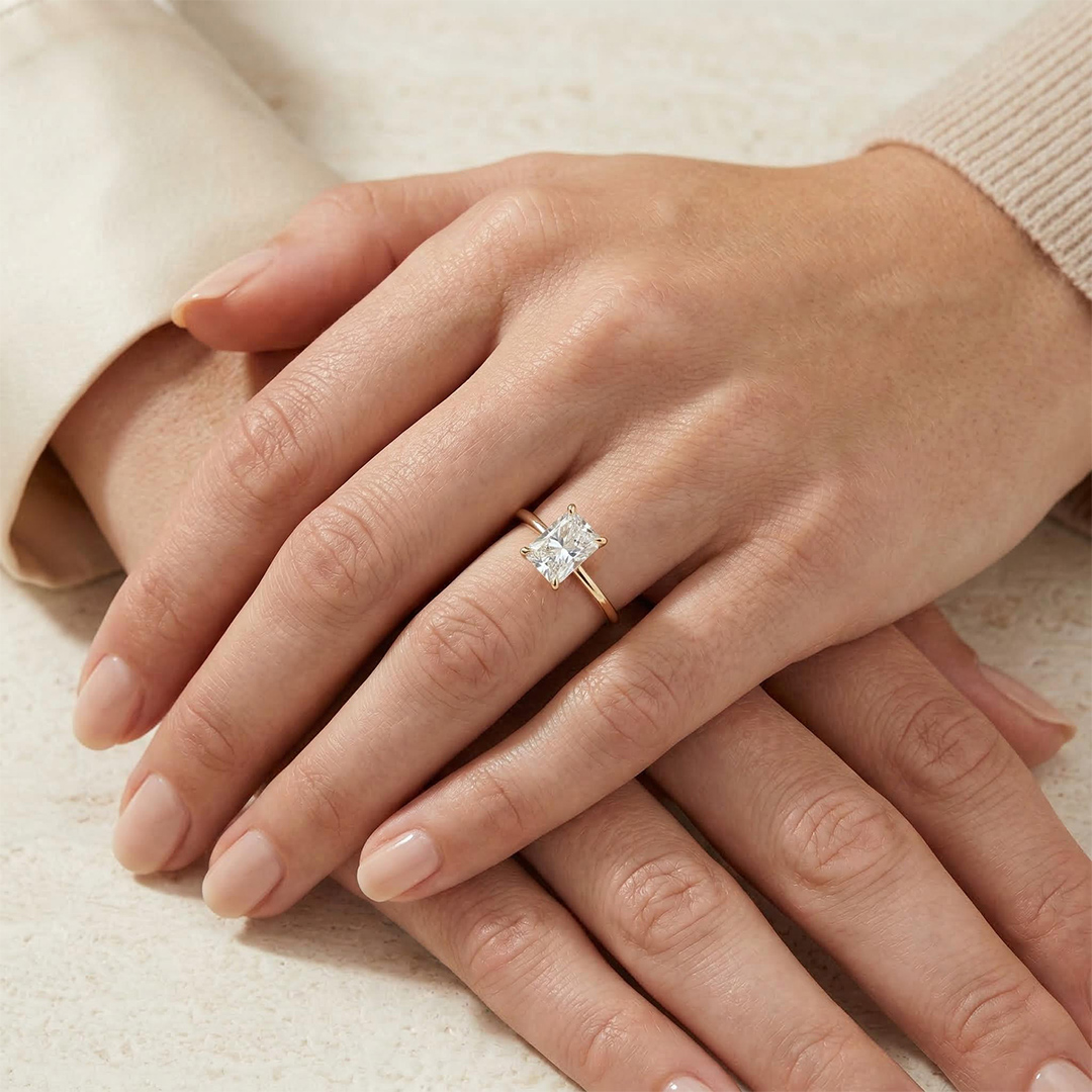 0.5ct - 5ct Solitaire Radiant Cut VVS Moissanite Engagement Ring