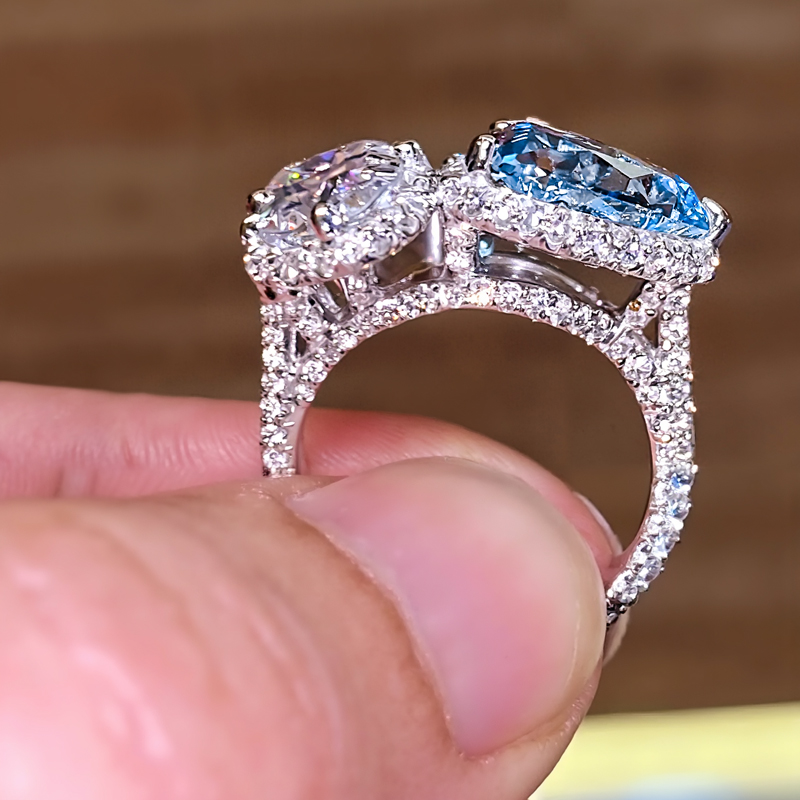 8.56CT Blue & White Heart Cut Diamond Halo Engagement Ring