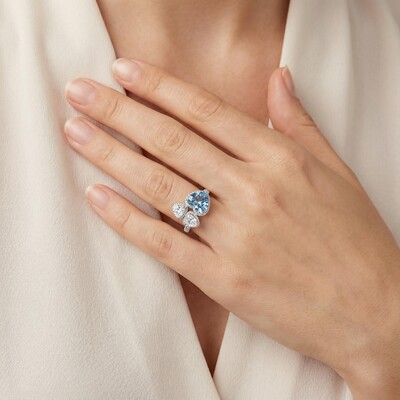 8.56CT Blue & White Heart Cut Diamond Halo Engagement Ring