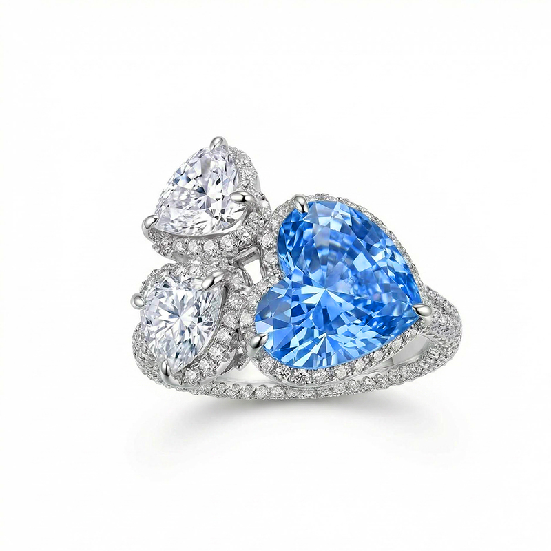 8.56CT Blue & White Heart Cut Diamond Halo Engagement Ring 8.56CT Blue & White Heart Cut Diamond Halo Engagement Ring