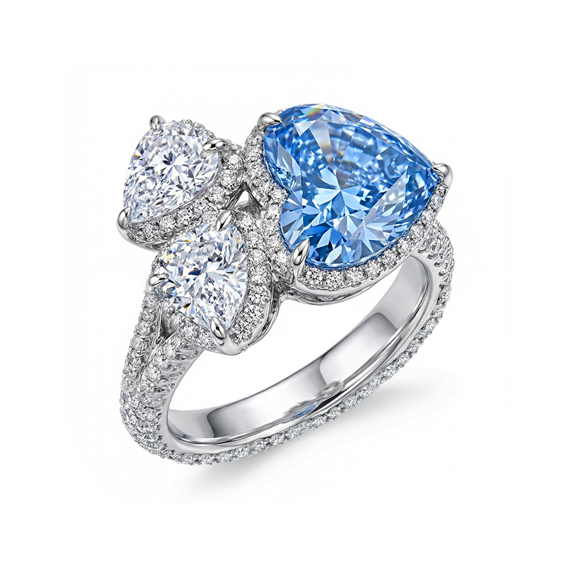 8.56CT Blue & White Heart Cut Diamond Halo Engagement Ring 8.56CT Blue & White Heart Cut Diamond Halo Engagement Ring