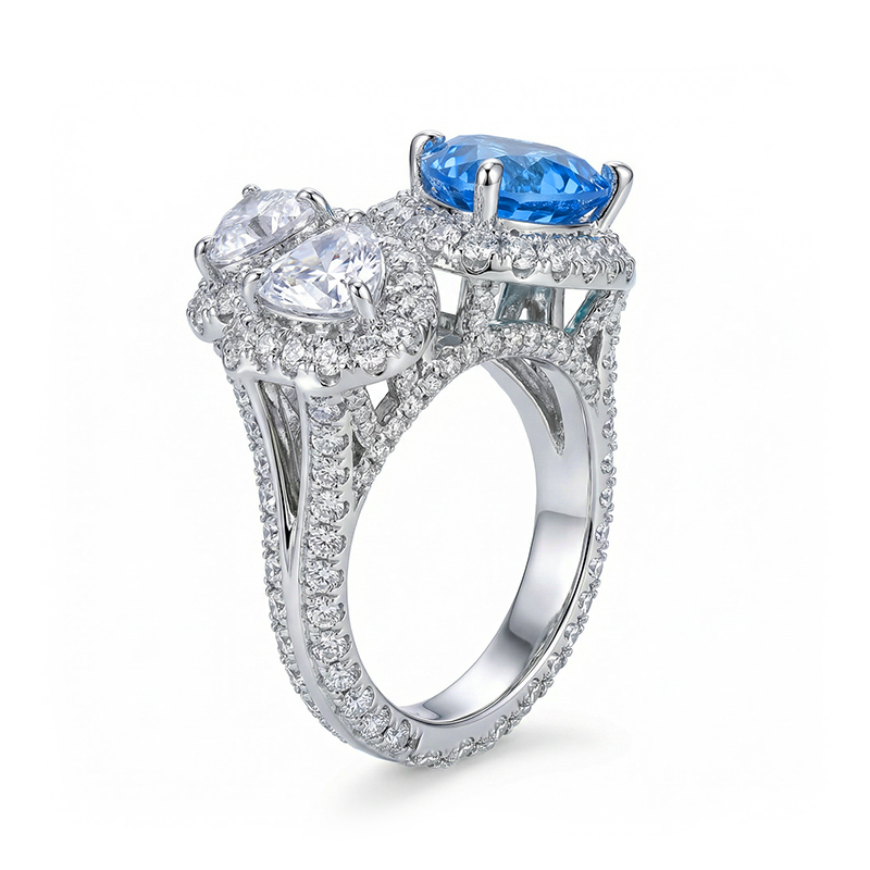 8.56CT Blue & White Heart Cut Diamond Halo Engagement Ring 8.56CT Blue & White Heart Cut Diamond Halo Engagement Ring