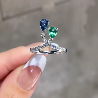 Elegant Dual Gemstone Ring with Sparkling Accents