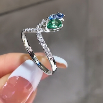 Elegant Dual Gemstone Ring with Sparkling Accents