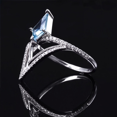 2.9CT Blue Kite Cut Gemstone V-Design Engagement Ring