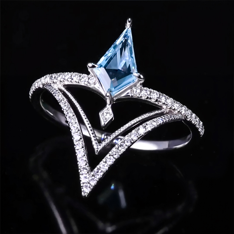 2.9CT Blue Kite Cut Gemstone V-Design Engagement Ring 2.9CT Blue Kite Cut Gemstone V-Design Engagement Ring
