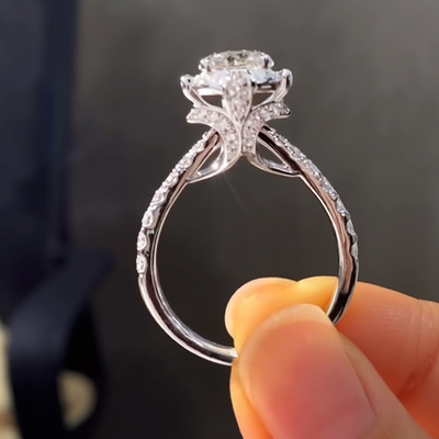 2.2CT Round Cut VVS Moissante Halo Engagement Ring