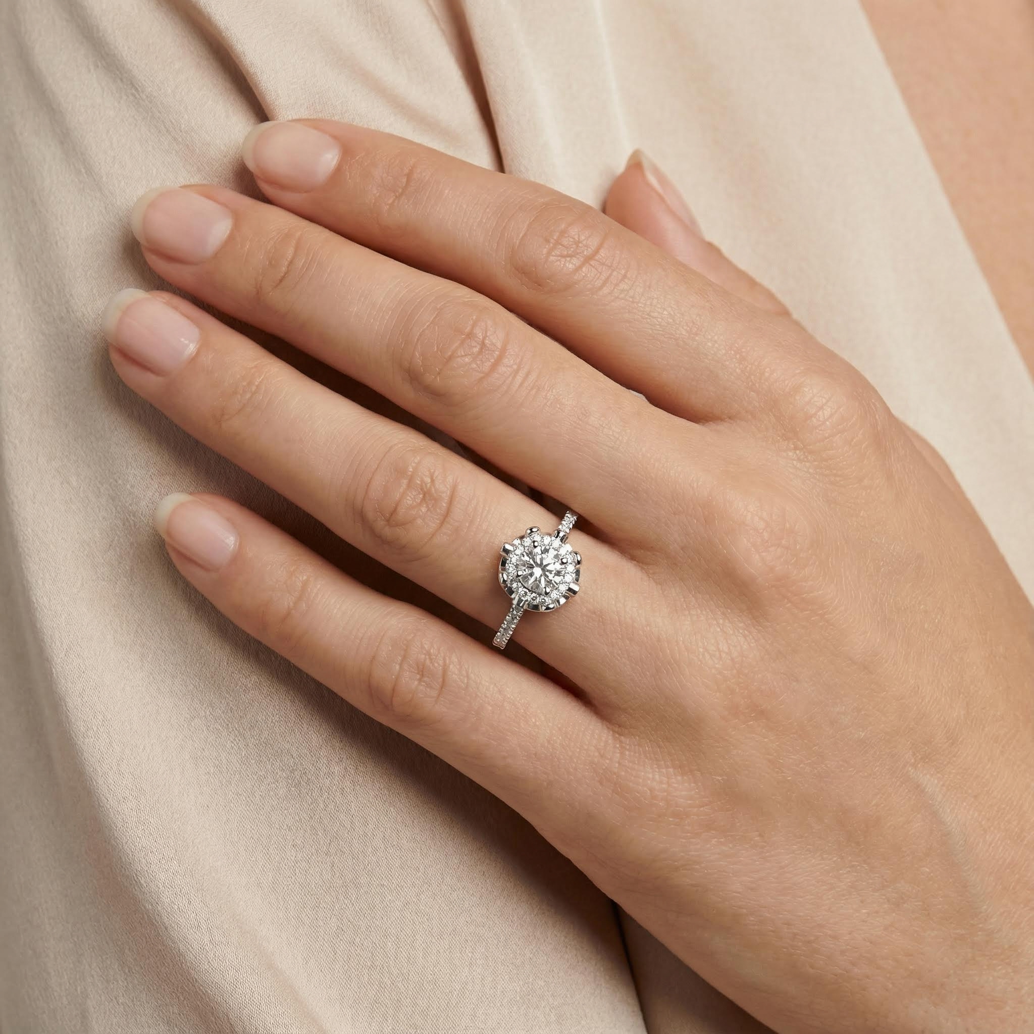 2.2CT Round Cut VVS Moissanite Halo Engagement Ring