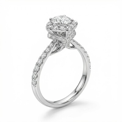 2.2CT Round Cut VVS Moissanite Halo Engagement Ring
