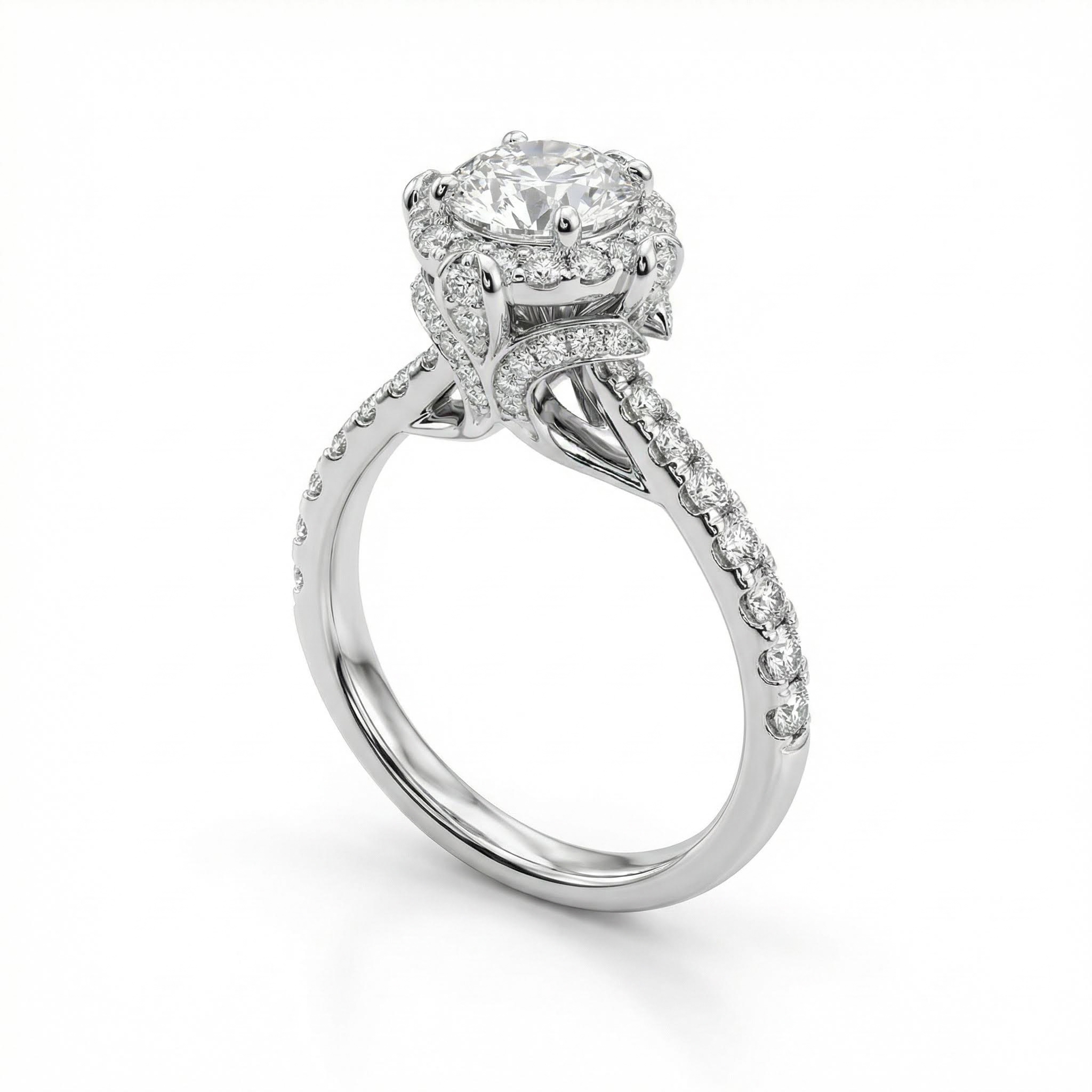 2.2CT Round Cut VVS Moissanite Halo Engagement Ring