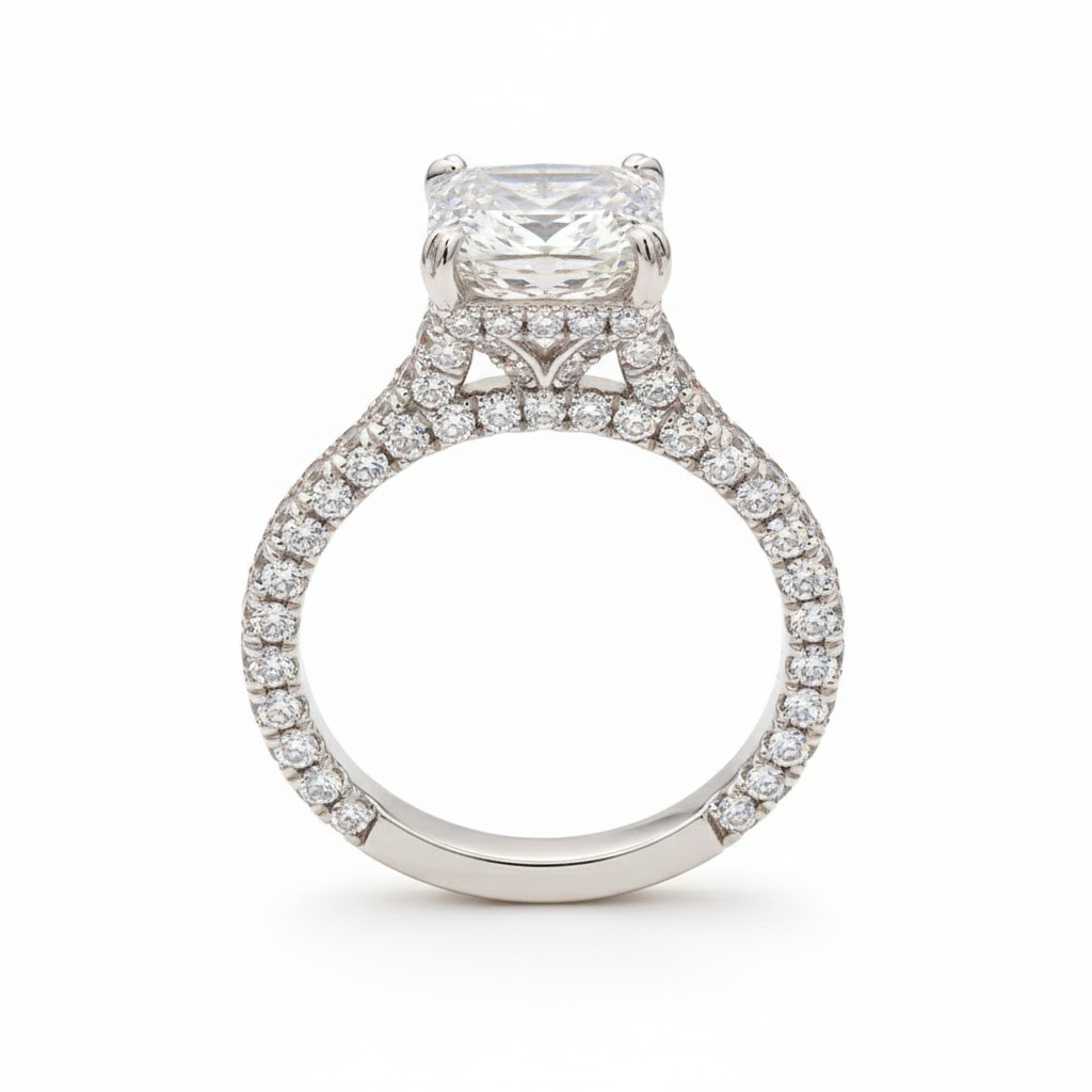 13.3CT Dazzling Asscher Cut VVS Moissanite Pave Engagement Ring