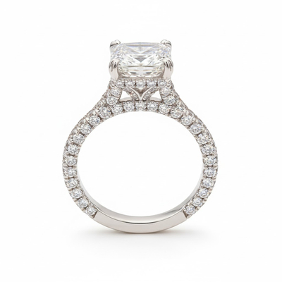 13.3CT Dazzling Asscher Cut VVS Moissanite Pave Engagement Ring