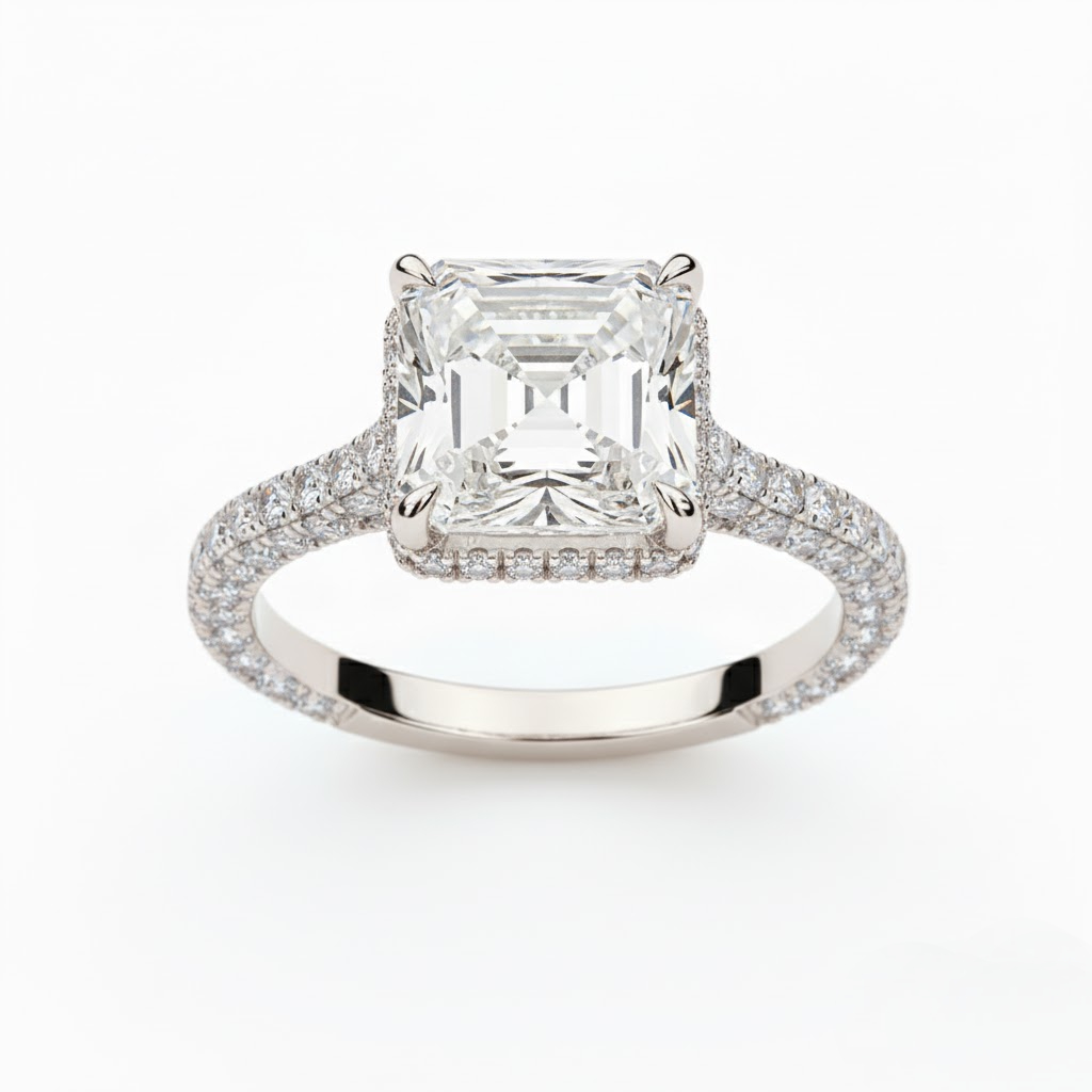 13.3CT Dazzling Asscher Cut VVS Moissanite Pave Engagement Ring