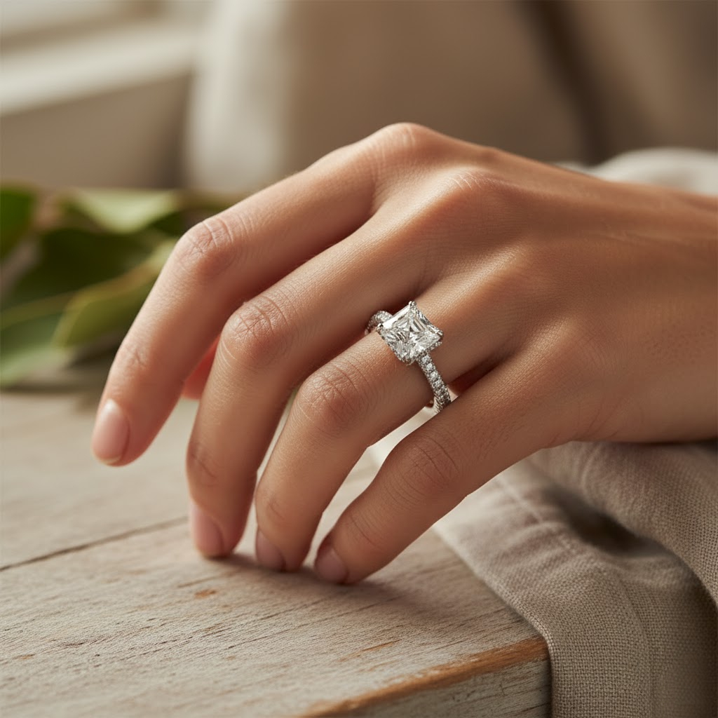 13.3CT Dazzling Asscher Cut VVS Moissanite Pave Engagement Ring