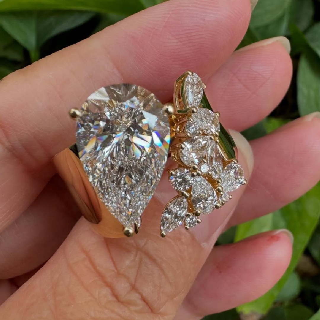 Luxury Cluster 5Ct Pear Cut VVS1 Moissanite Open Wide Rings